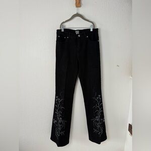 Cache Black Women's Flare Jeans with Floral Embroidery